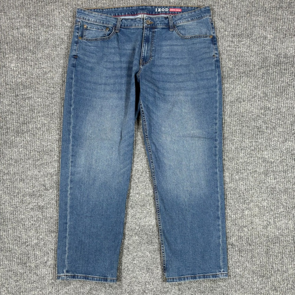 IZOD Comfort Stretch Jeans Mens Size 40x29 Blue Denim Straight Fit Mid Rise